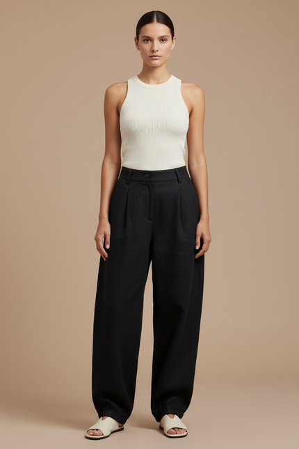 Pantalon Baggy Femme Noir Parachute - Lin