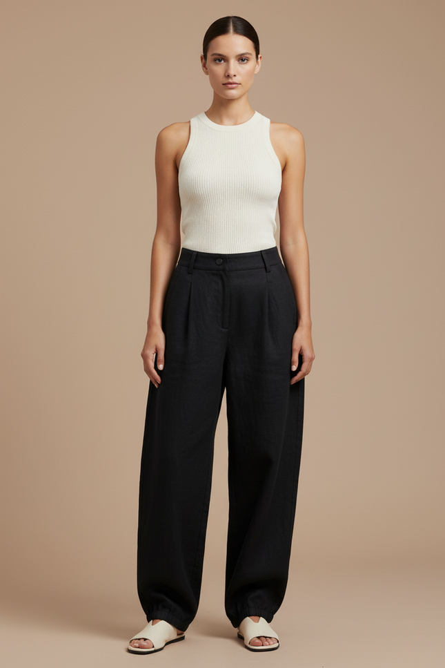 Pantalon Baggy Femme Noir Parachute - Lin