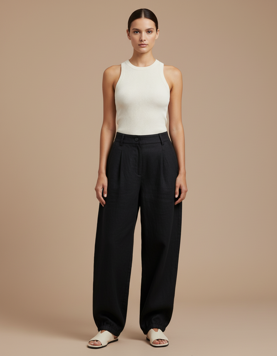 Pantalon Baggy Femme Noir Parachute - Lin