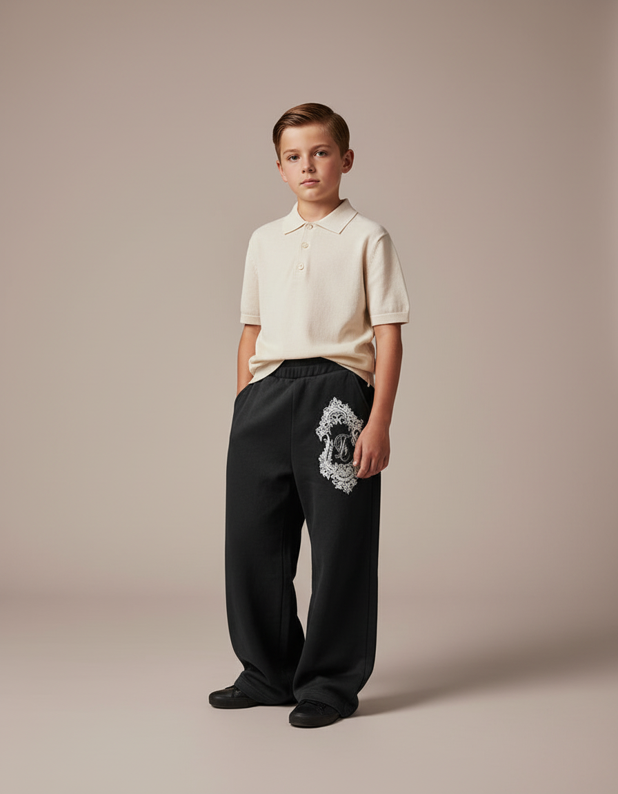 Pantalon Baggy Noir Ample Imprimé Décontracté Enfant - Molleton