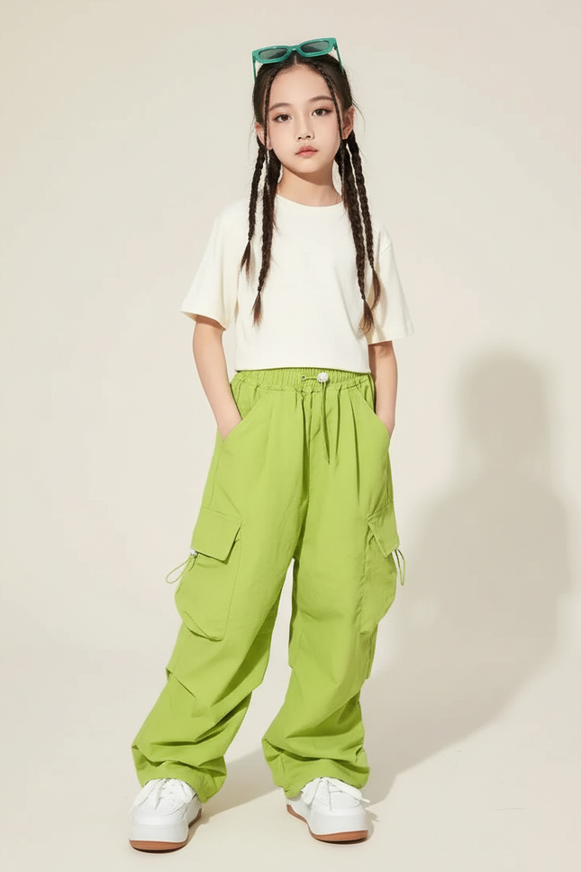 Pantalon Baggy Vert Fluorescent Cargo Ample Enfant - Polyester