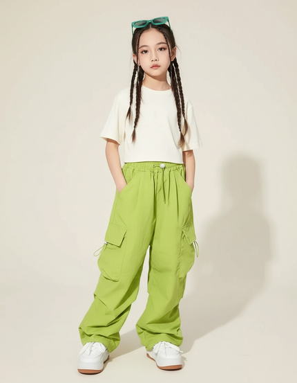 Pantalon Baggy Vert Fluorescent Cargo Ample Enfant - Polyester