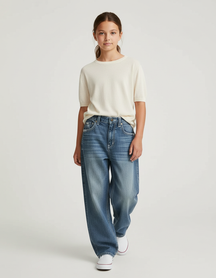 Pantalon Baggy Jean Ample Délavé Large Femme - Bleu