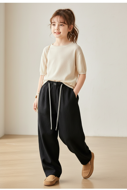 Pantalon Baggy Noir Lin Ample Enfant Cordon