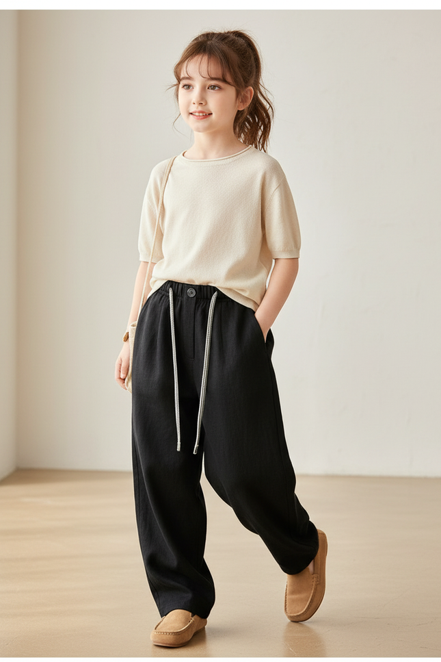 Pantalon Baggy Noir Lin Ample Enfant Cordon