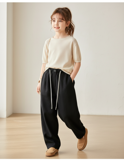 Pantalon Baggy Noir Lin Ample Enfant Cordon