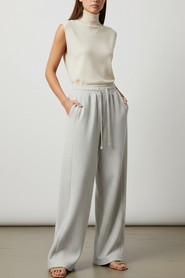 Pantalon Baggy Gris Clair Ample Décontracté Fluide Femme - Molleton