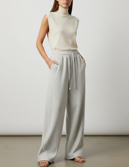 Pantalon Baggy Gris Clair Ample Décontracté Fluide Femme - Molleton