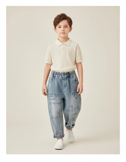 Pantalon Baggy Jean Bleu Ample Imprimé Garçon