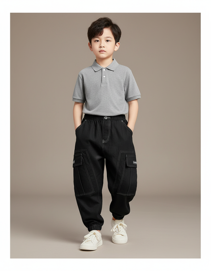 Pantalon Baggy Noir Cargo Décontracté Coton Garçon - Jean