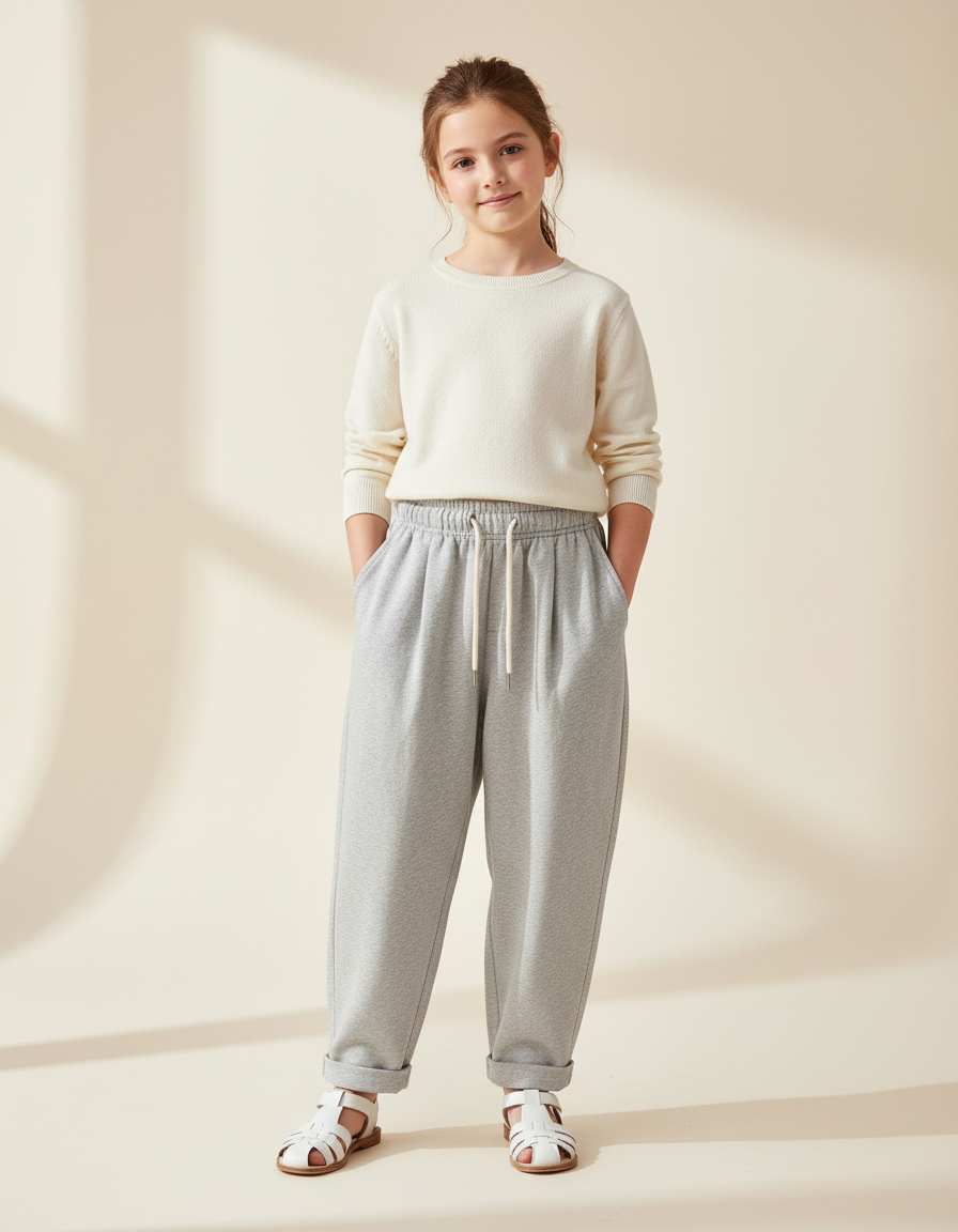Pantalon Baggy Gris Élastique Droit Enfant - Molleton