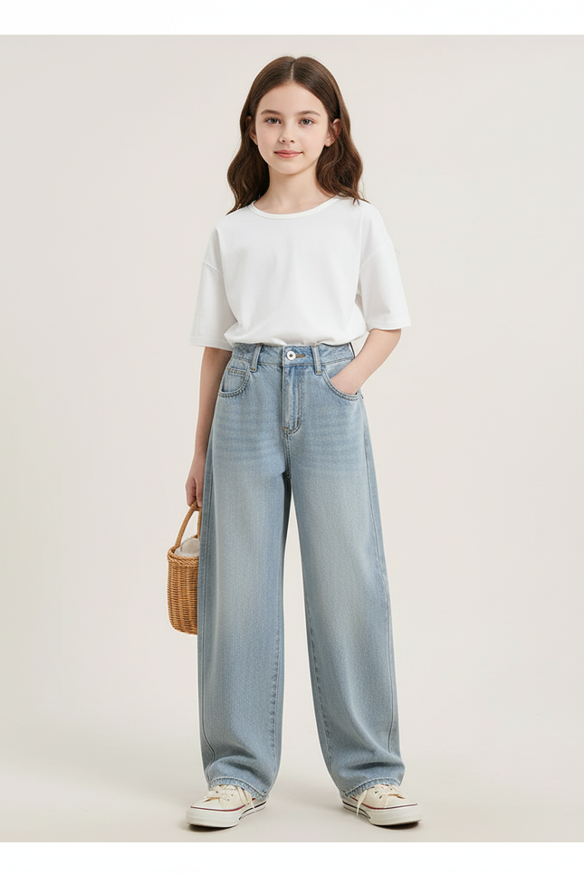 Pantalon Baggy Jean Bleu Clair Ample Décontracté Fille