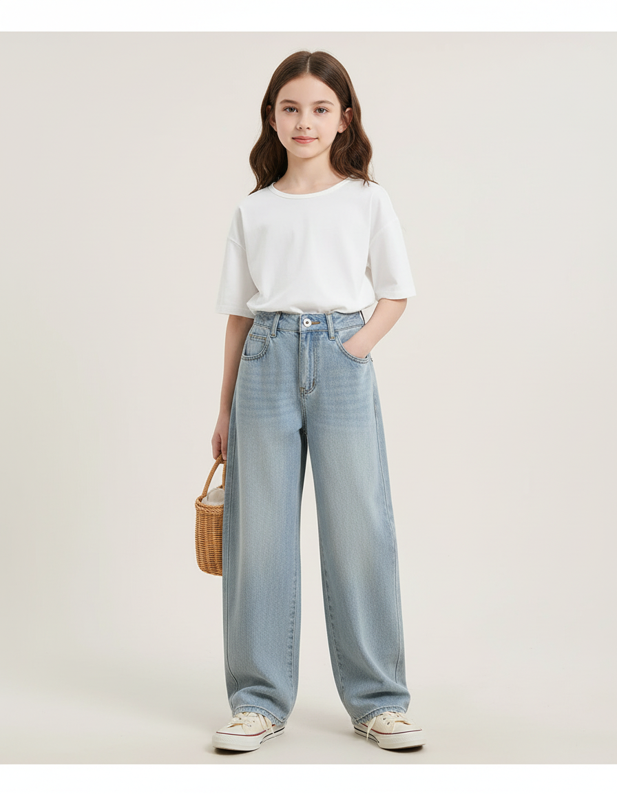 Pantalon Baggy Jean Bleu Clair Ample Décontracté Fille