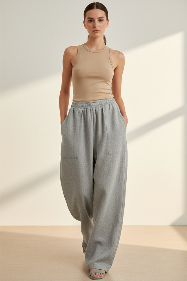 Pantalon Baggy Gris Ample Taille Élastique Décontracté - Molleton