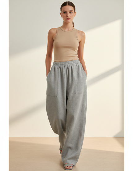 Pantalon Baggy Gris Ample Taille Élastique Décontracté - Molleton