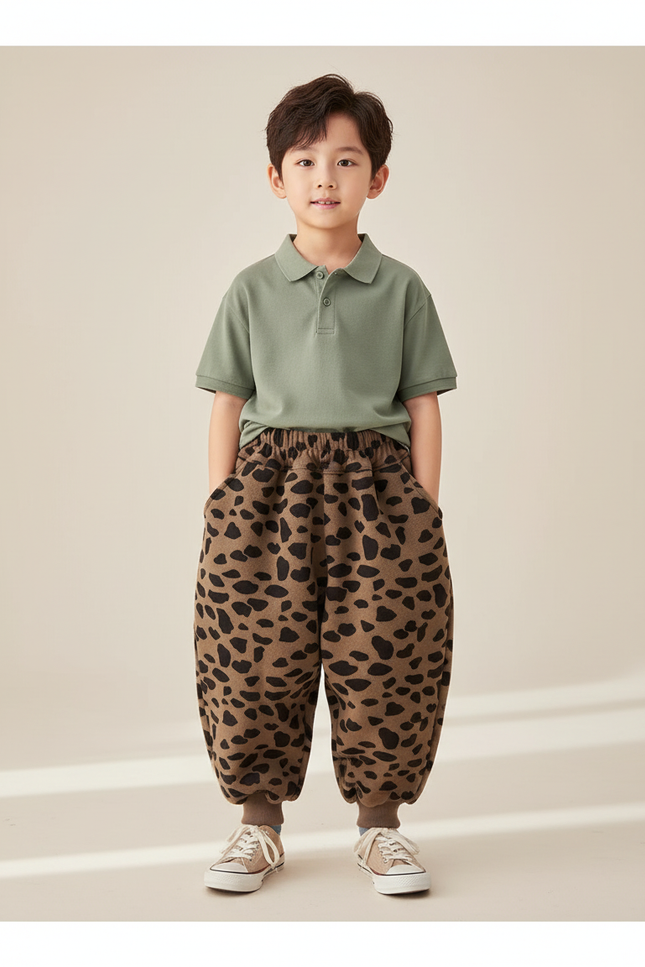 Pantalon Baggy Marron Léopard Ample Épais Hiver - Molleton