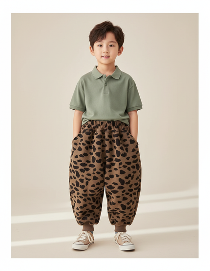Pantalon Baggy Marron Léopard Ample Épais Hiver - Molleton