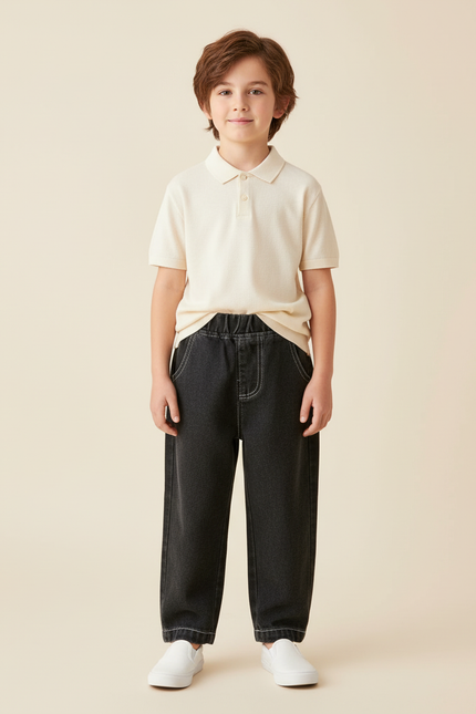 Pantalon Baggy Noir Ample Coton Denim Garçon - Jean