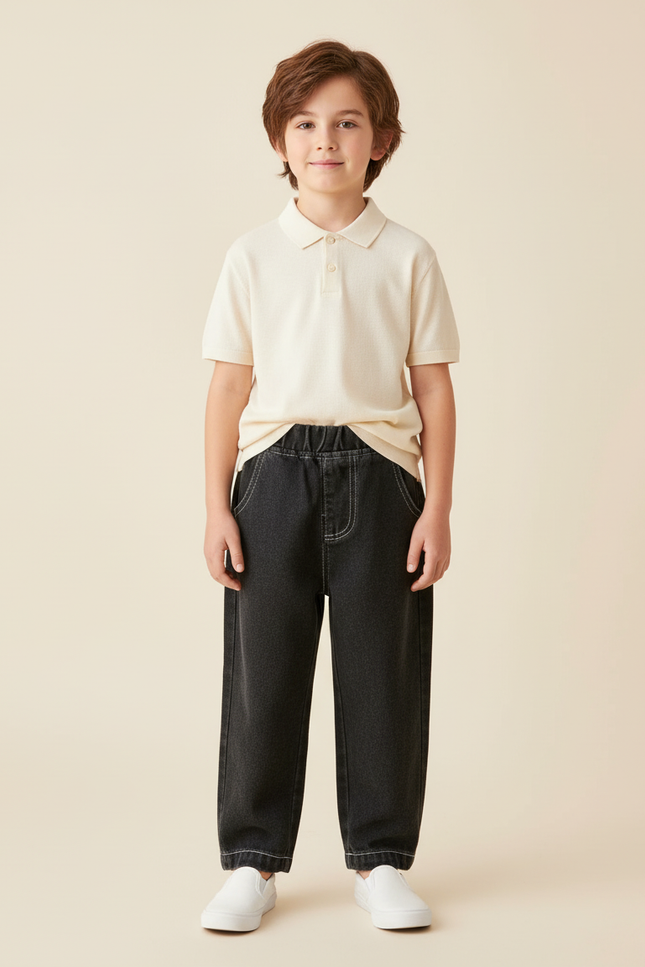 Pantalon Baggy Noir Ample Coton Denim Garçon - Jean