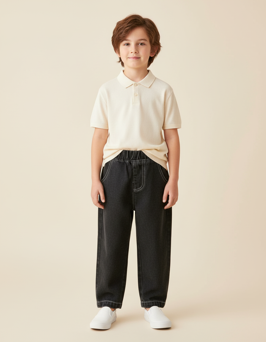 Pantalon Baggy Noir Ample Coton Denim Garçon - Jean