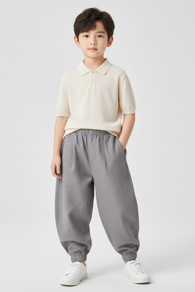 Pantalon Baggy Garçon Gris Jogging Toile - Lin