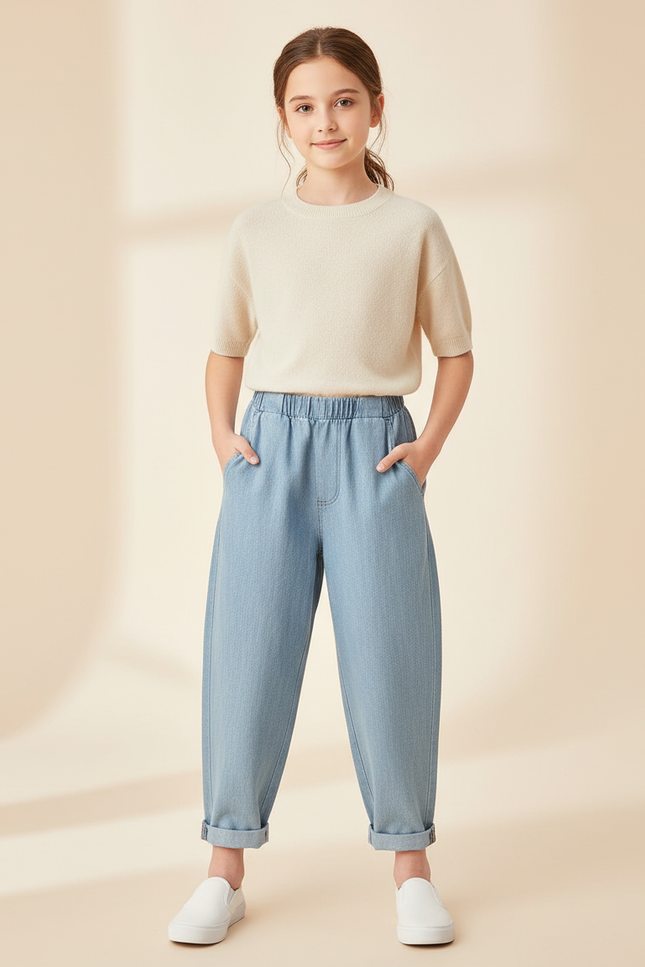 Pantalon Baggy Denim Bleu Ample Élastique Enfant - Jean