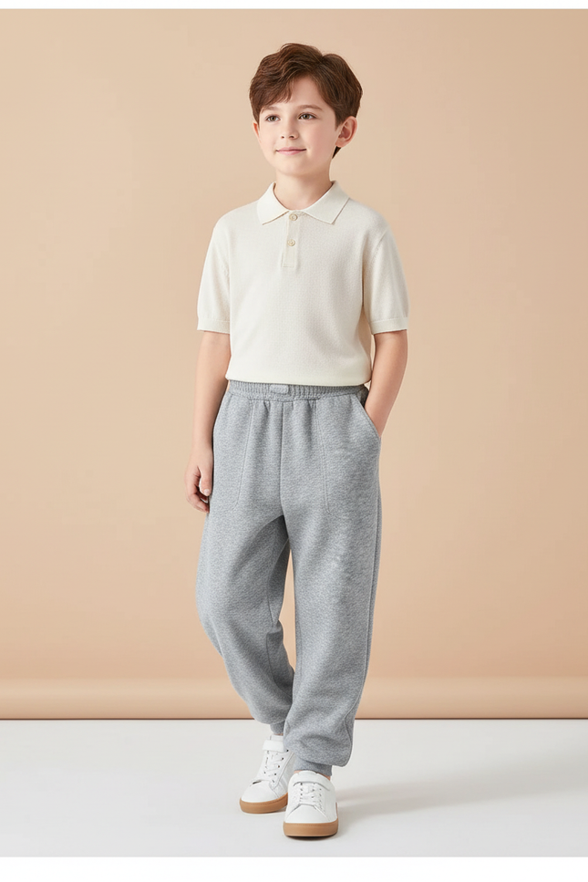 Pantalon Baggy Gris Ample Molletonné Doux Garçon