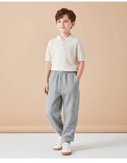 Pantalon Baggy Gris Ample Molletonné Doux Garçon
