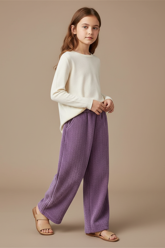 Pantalon Baggy Violet Côtelé Ample Enfant Doux - Cordé