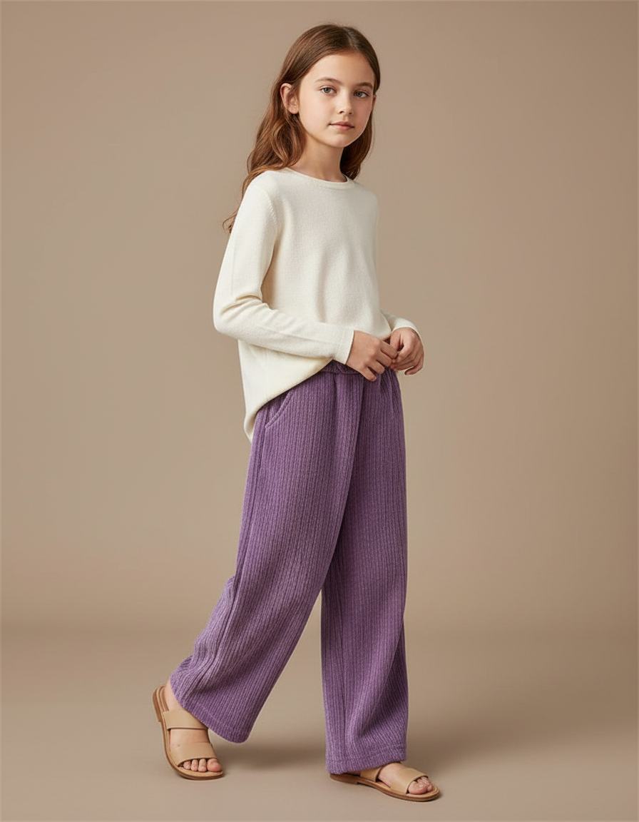 Pantalon Baggy Violet Côtelé Ample Enfant Doux - Cordé