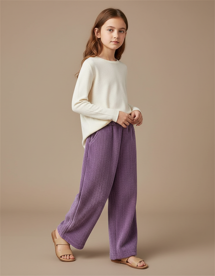 Pantalon Baggy Violet Côtelé Ample Enfant Doux - Cordé