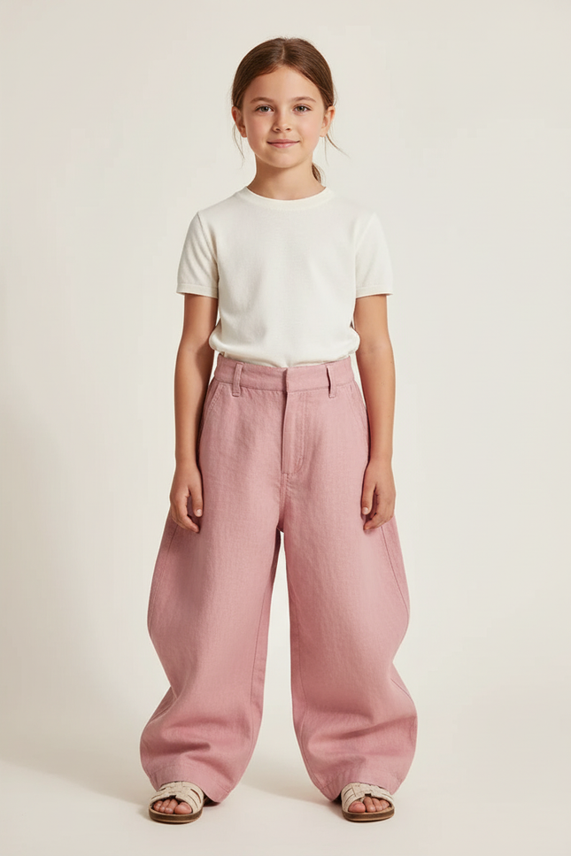 Pantalon Baggy Rose Lin Ample Décontracté Enfant