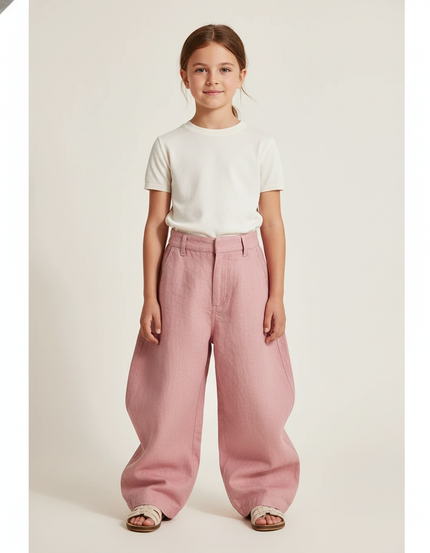 Pantalon Baggy Rose Lin Ample Décontracté Enfant