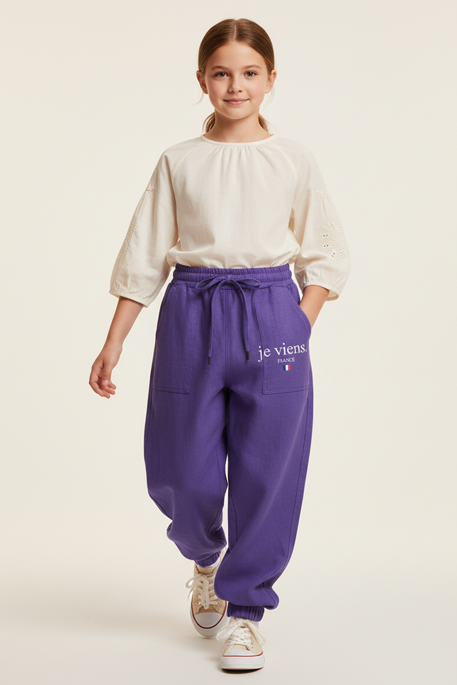 Pantalon Baggy Violet Imprimé Molleton Confortable Enfant