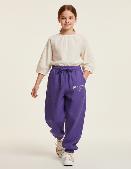 Pantalon Baggy Violet Imprimé Molleton Confortable Enfant