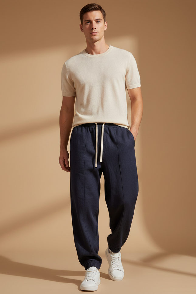Pantalon Baggy Marine Ample Cordon Décontracté Homme - Lin