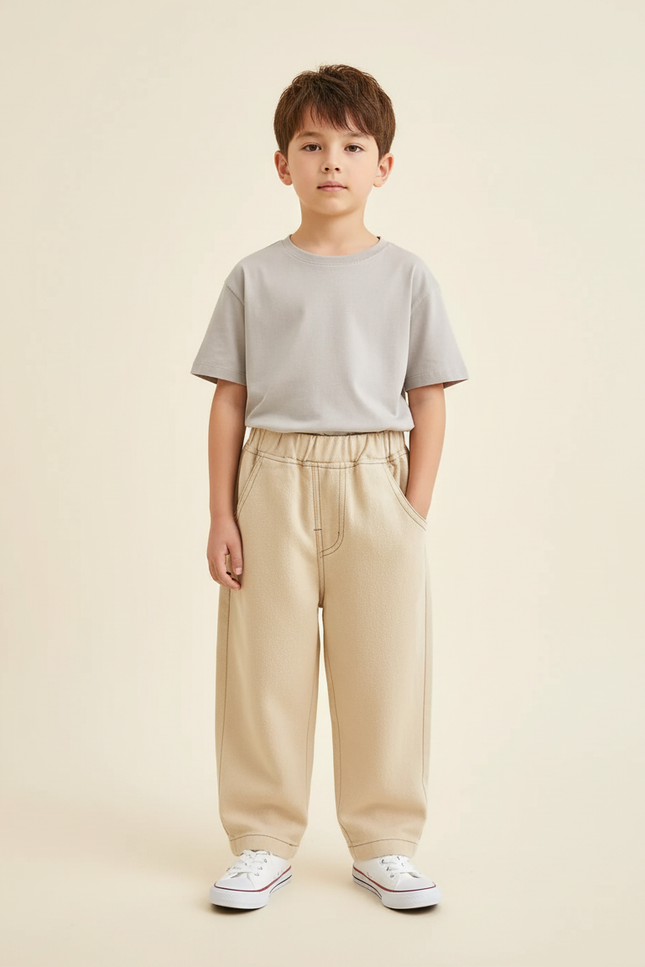 Pantalon Baggy Beige Coton Ample Unisexe Décontracté - Molleton