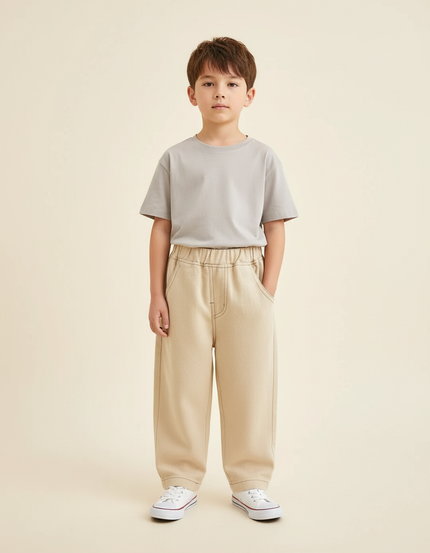 Pantalon Baggy Beige Coton Ample Unisexe Décontracté - Molleton