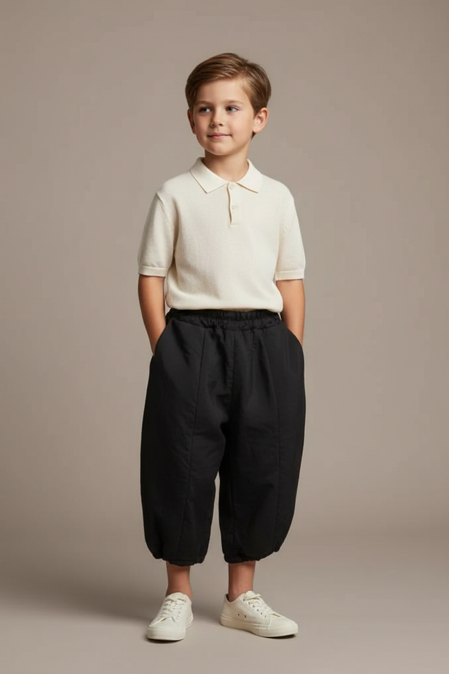 Pantalon Baggy Noir Ample Coton Élastiqué Garçon