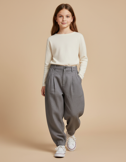 Pantalon Baggy Gris Plissé Ample Confortable Enfant - Laine
