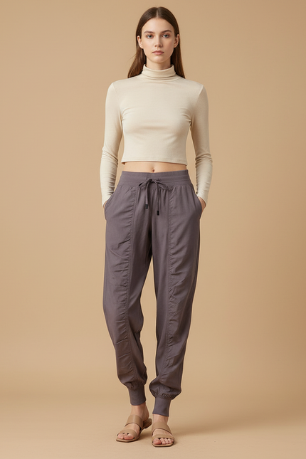 Pantalon Baggy Gris Cordon Fluide Sport Femme - Viscose