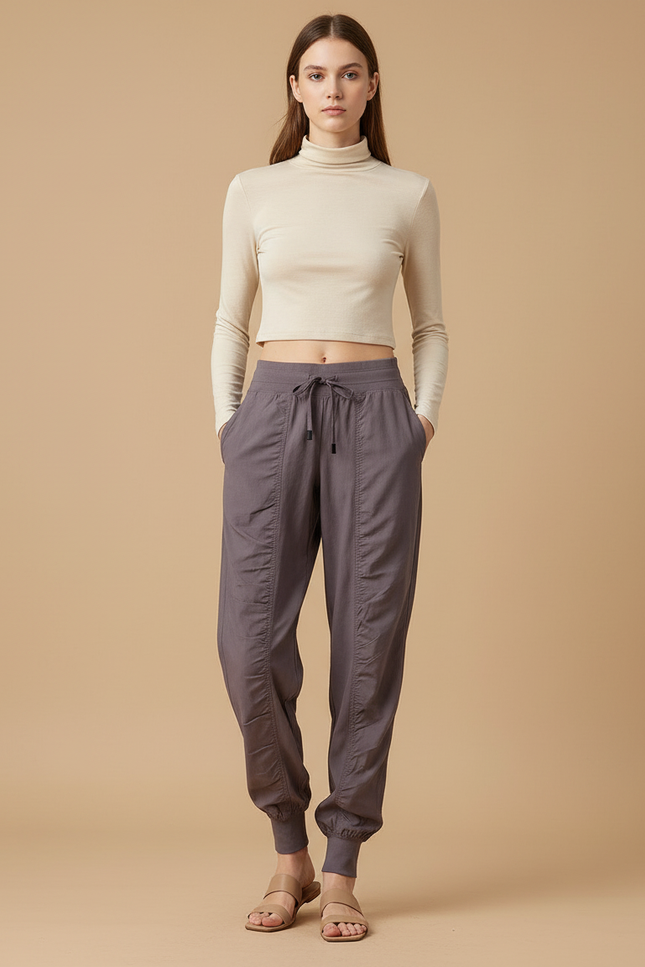 Pantalon Baggy Gris Cordon Fluide Sport Femme - Viscose
