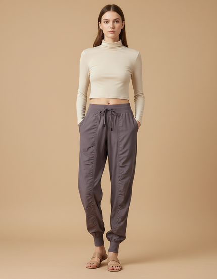 Pantalon Baggy Gris Cordon Fluide Sport Femme - Viscose