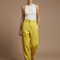 Pantalon Baggy Jaune Lin Ample Plissé Décontracté
