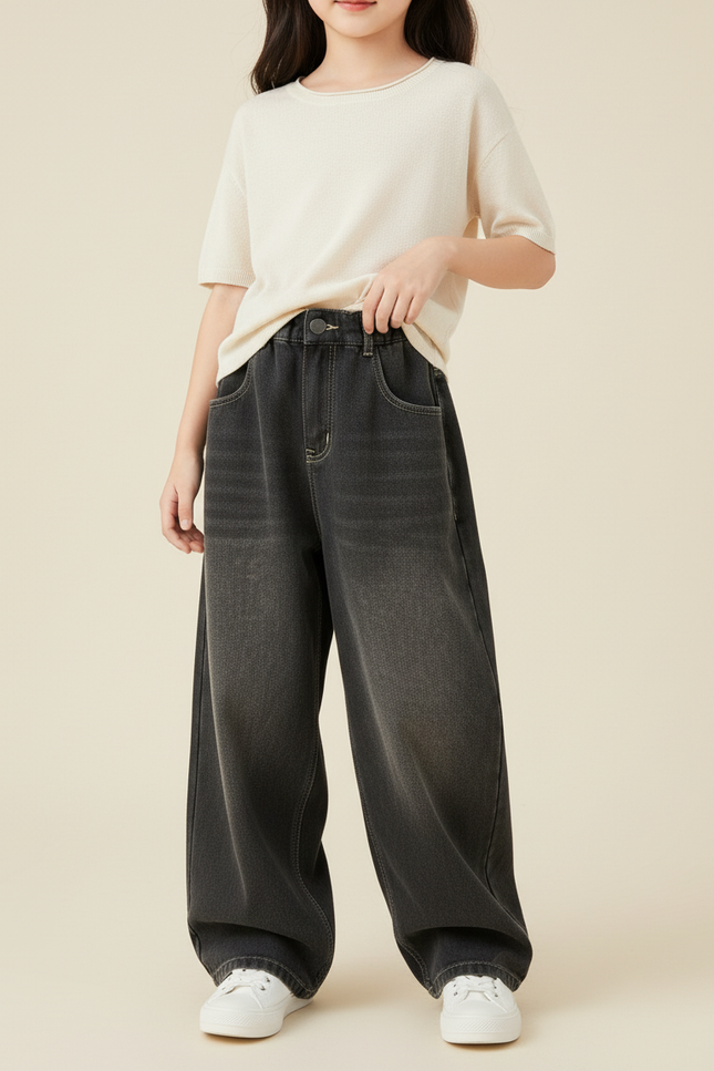 Pantalon Baggy Denim Gris Ample Décontracté Enfant - Jean