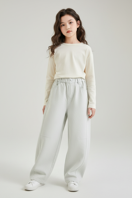 Pantalon Baggy Enfant Gris Clair Ample Décontracté - Jean