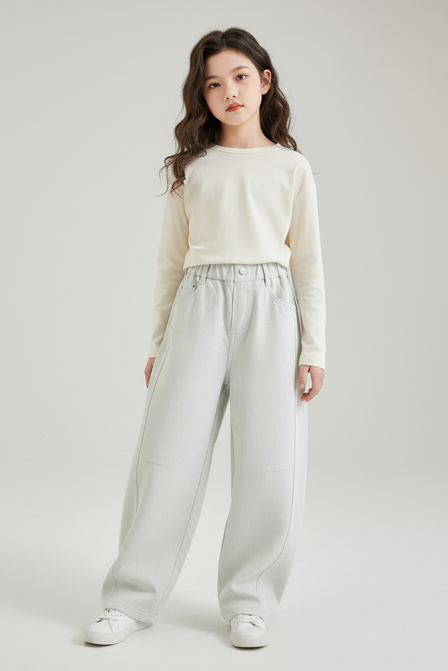Pantalon Baggy Enfant Gris Clair Ample Décontracté - Jean
