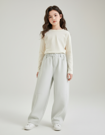 Pantalon Baggy Enfant Gris Clair Ample Décontracté - Jean