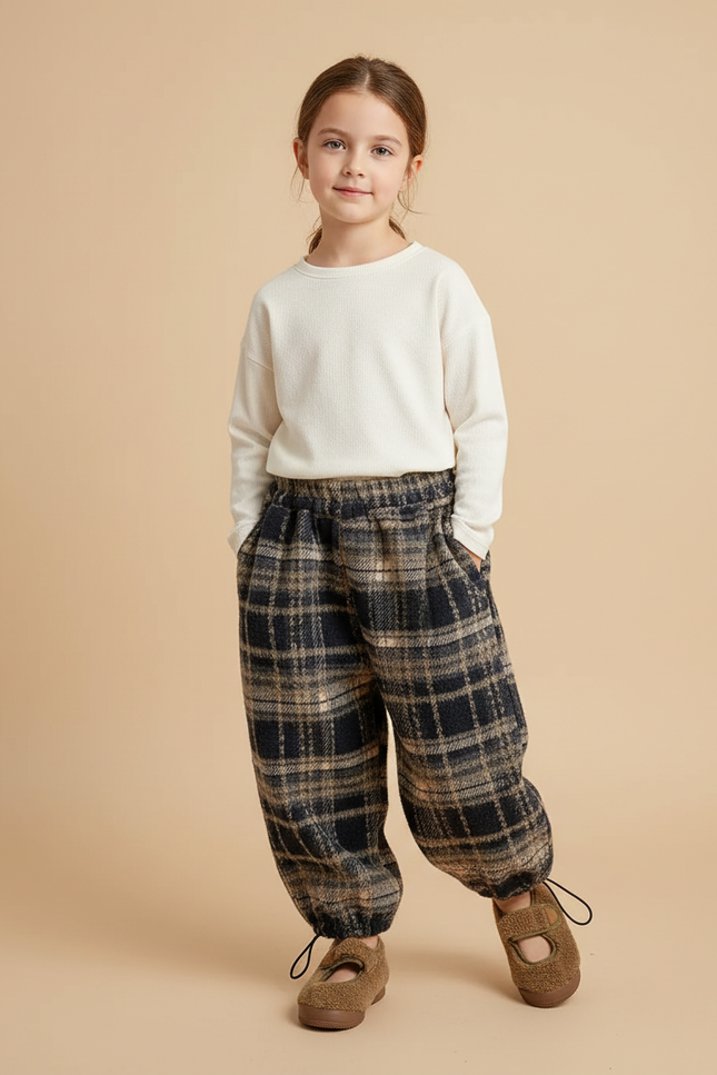 Pantalon Baggy Carreaux Écossais Ample Chaud Enfant - Multicolore Tweed