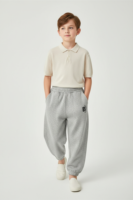 Pantalon Baggy Gris Molletonné Ample Décontracté Garçon